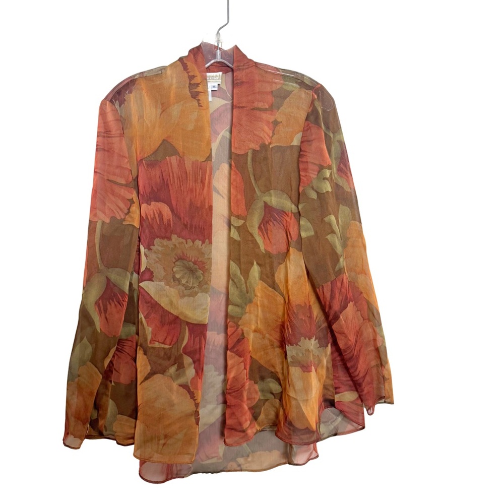 Coldwater Creek Autumn Tones Floral Sheer Lightweight Kimono Size Medium Classy